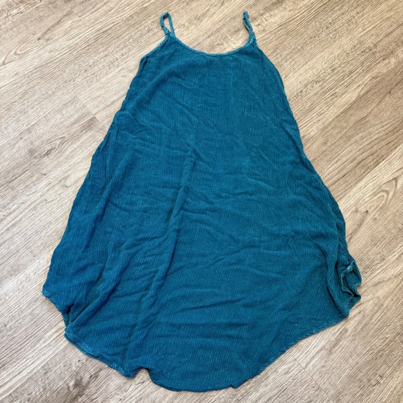 Earthbound Trading Co Womens Teal Blue Embroidered Rayon Mini Dress Small Boho - Picture 7 of 8